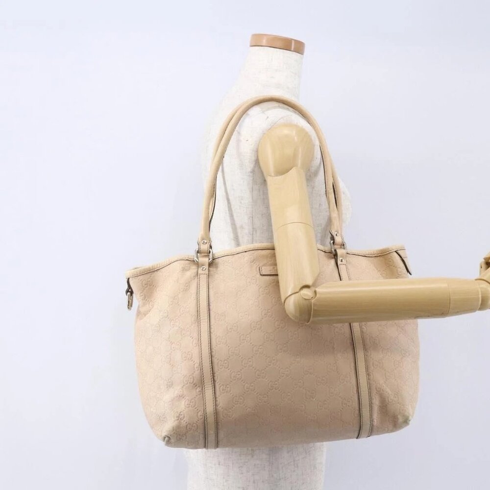 GUCCI GG Canvas Guccissima Tote Bag Leather Gold Beige pink 197953 Auth mr1583